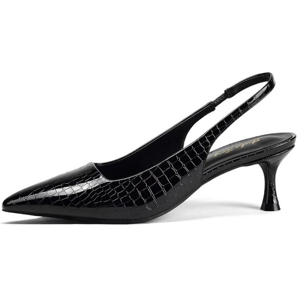 🆕Women Black Trendy Closed Toe Sling Back Kitten Heels Low Dressy Pumps - Picture 1 of 8